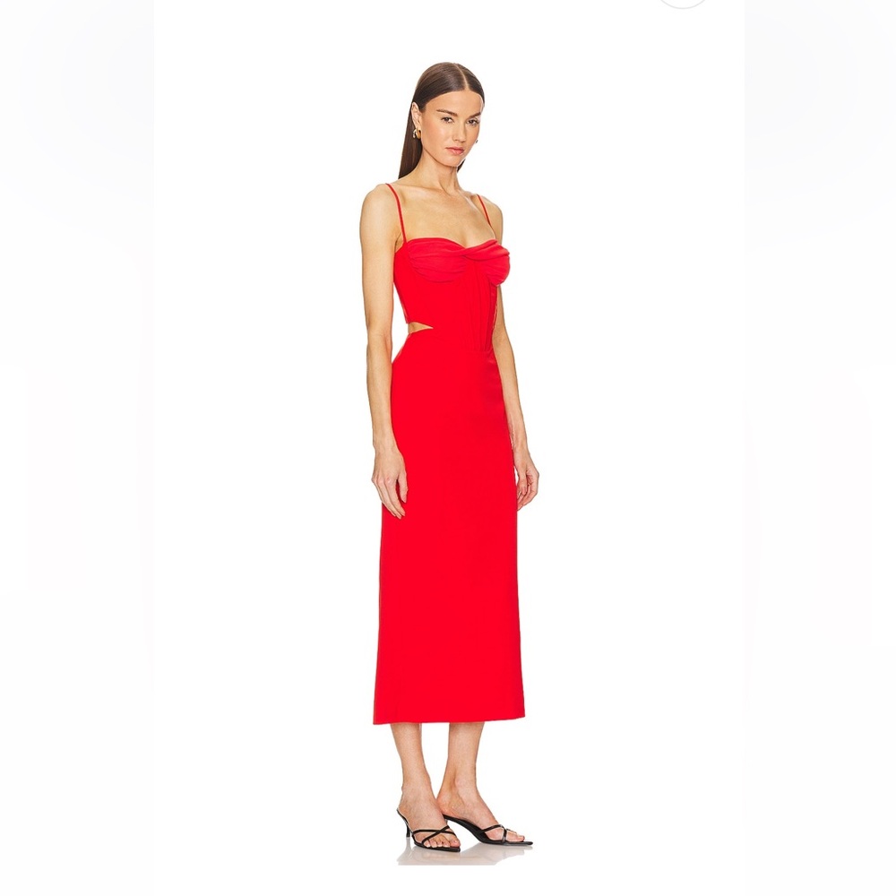 Bardot Martini Midi Dress in Fire Red Sweetheart Bodice - Picture 2 of 5